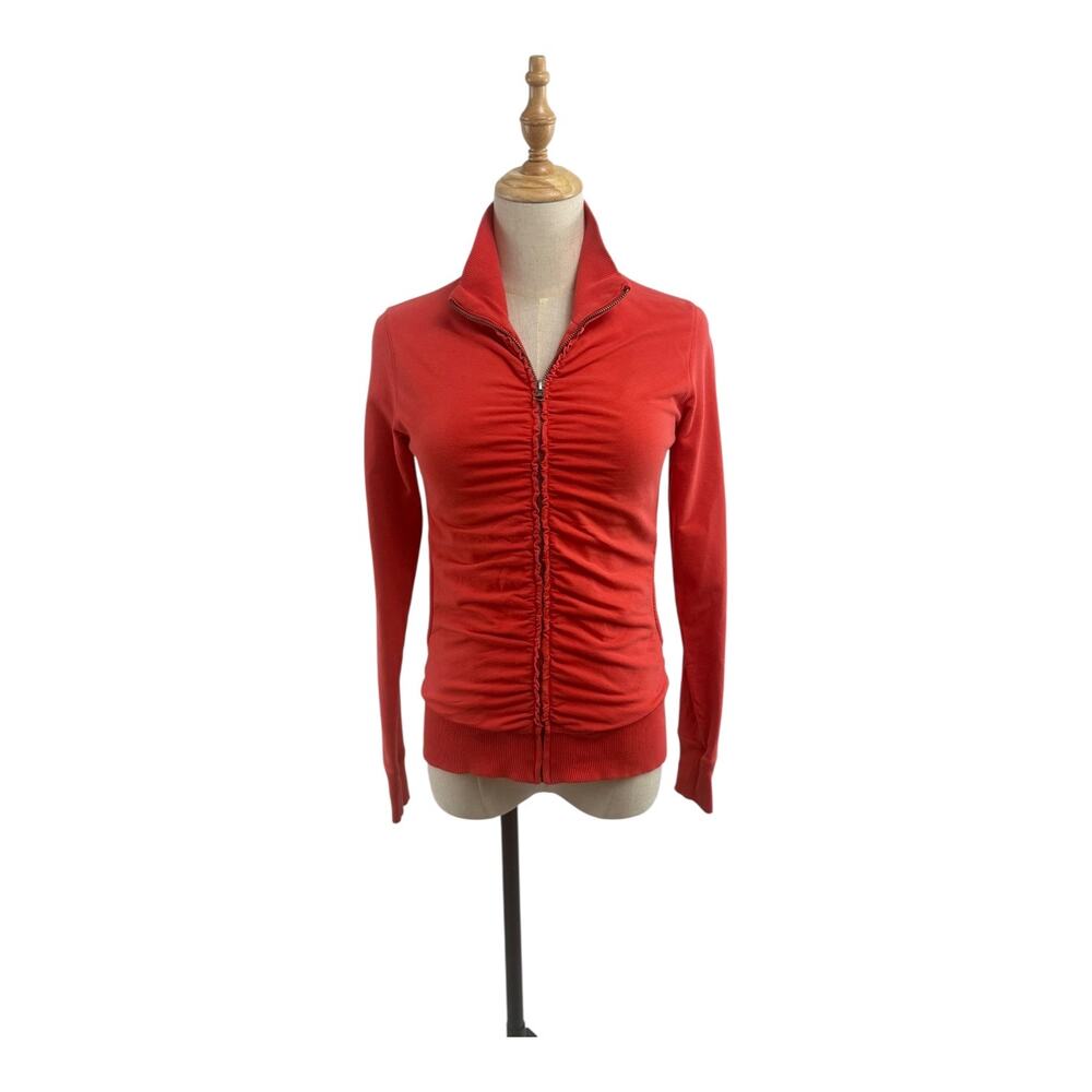 Lucy Red Rouched Zip Up, Size XS
